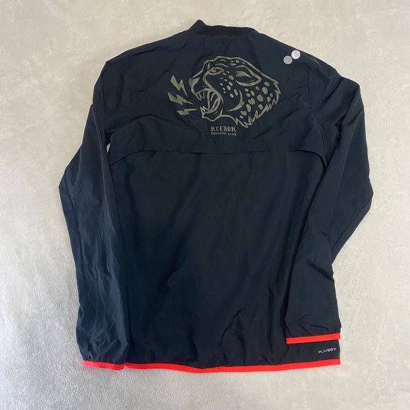 Reebok Play Dry Running Club Back Graphic Black Pink Wind Jacket Size Medium - Picture 5 of 10